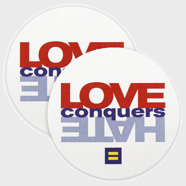 Picture of Love Conquers Hate® Circular Bumper Sticker 2 Pack
