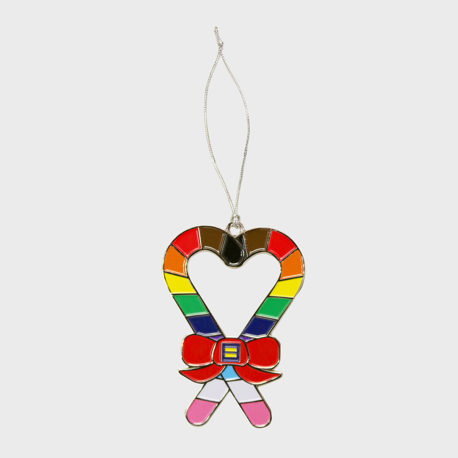 Image 1 of Rainbow Candy Cane Heart Ornament
