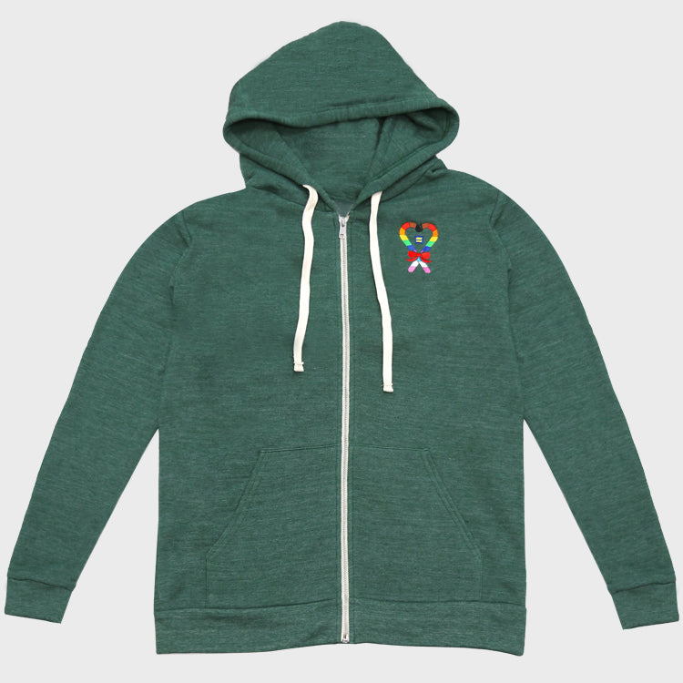 Image 1 of Rainbow Candy Cane Heart Zip Hoodie
