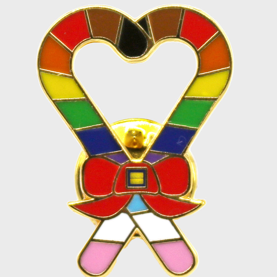 Image 2 of Rainbow Candy Cane Heart Lapel Pin