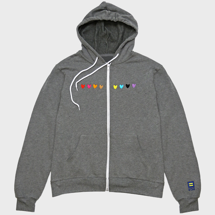 Image 1 of Love Is Love Embroidered Hearts Zip Hoodie