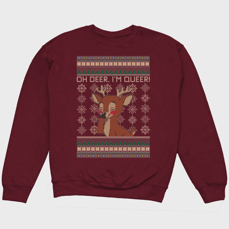 Image 1 of Oh Deer, I'm Queer Ugly Holiday Sweatshirt