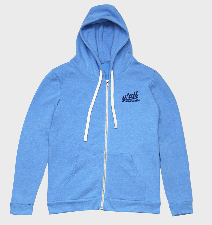 Image 1 of Y'all Means All Embroidered Zip Hoodie