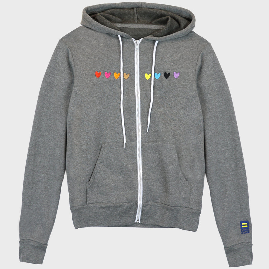 Image 1 of Love Is Love Embroidered Hearts Zip Hoodie