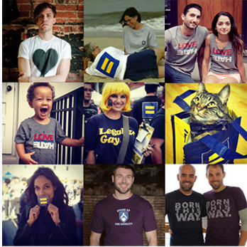 Collection of images from Instagram of people wear HRC exclusive Equality apparel