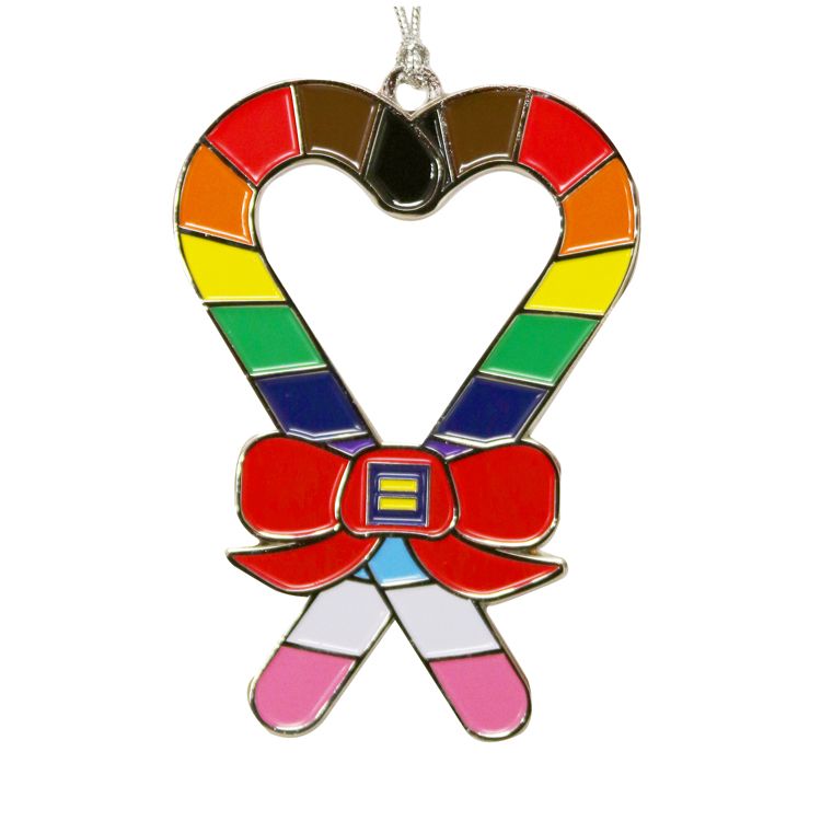 Rainbow Candy Cane Heart Ornament 2023