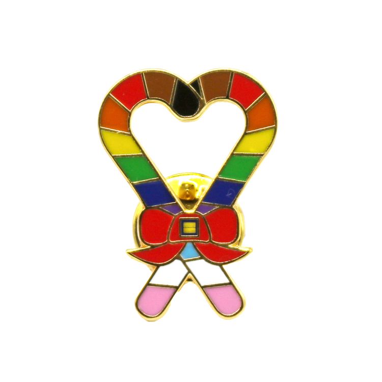 Rainbow Candy Cane Heart Lapel Pin