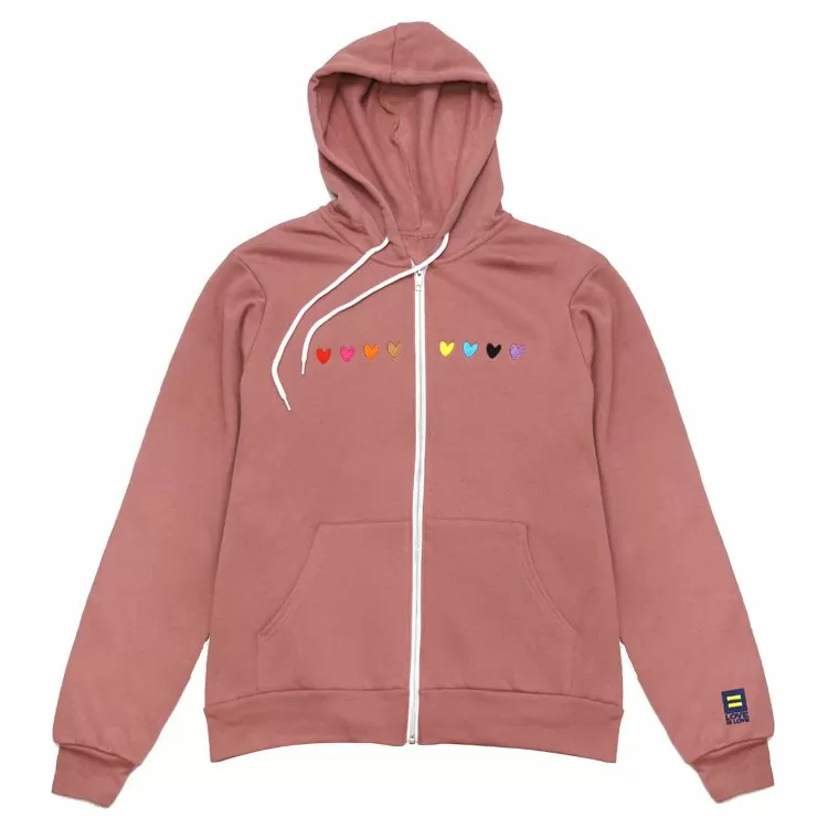 Love Is Love Embroidered Hearts Zip Hoodie | HRC